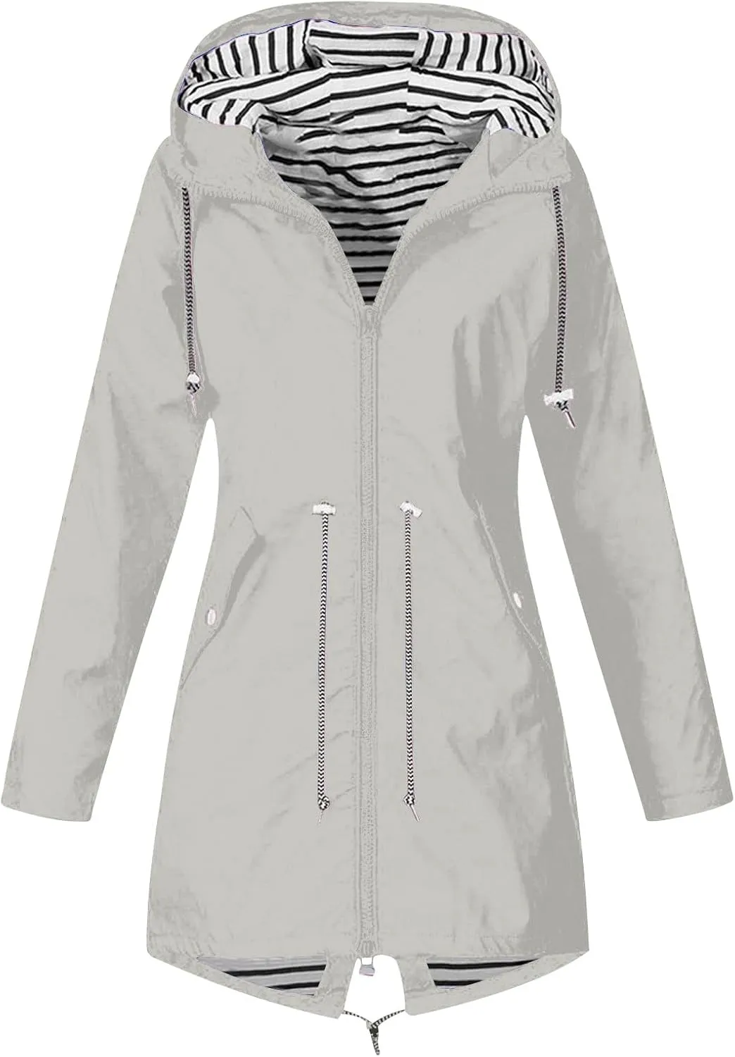 Rain Jacket Women Lightweight Waterproof Rain Coats Casual Hooded Drawstring Windbreaker Raincoats with Pockets