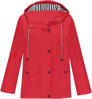 Rain Jacket Women Plus Size Lightweight Waterproof Hooded Raincoats Windbreaker Loose Outdoor Hiking Climbing Jackets