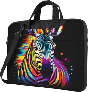 Rainbow Zebra Laptop Shoulder Bag for Women, Colorful Animal Print Laptop Sleeve Case Durable Computer Bag