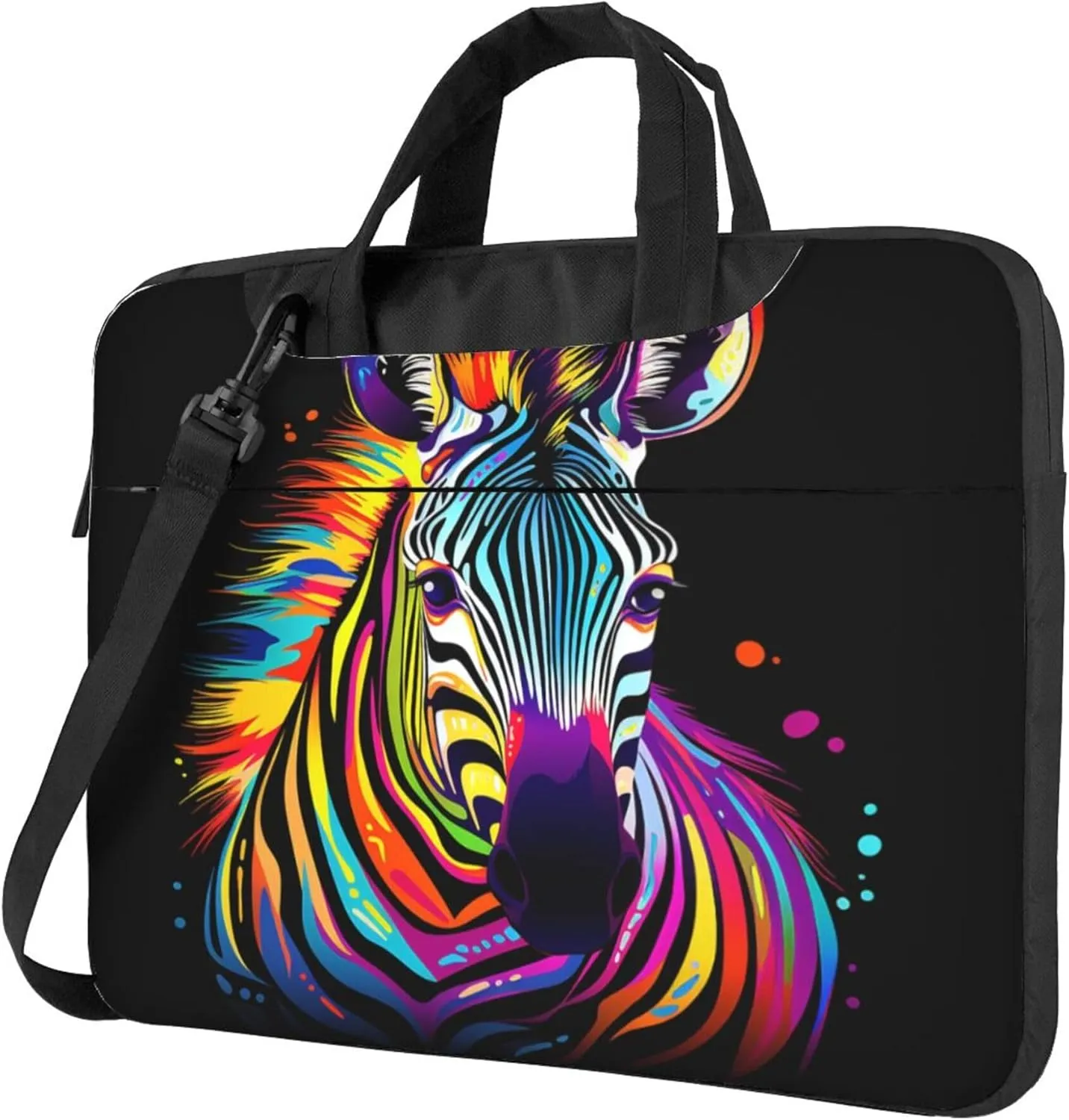 Rainbow Zebra Laptop Shoulder Bag for Women, Colorful Animal Print Laptop Sleeve Case Durable Computer Bag
