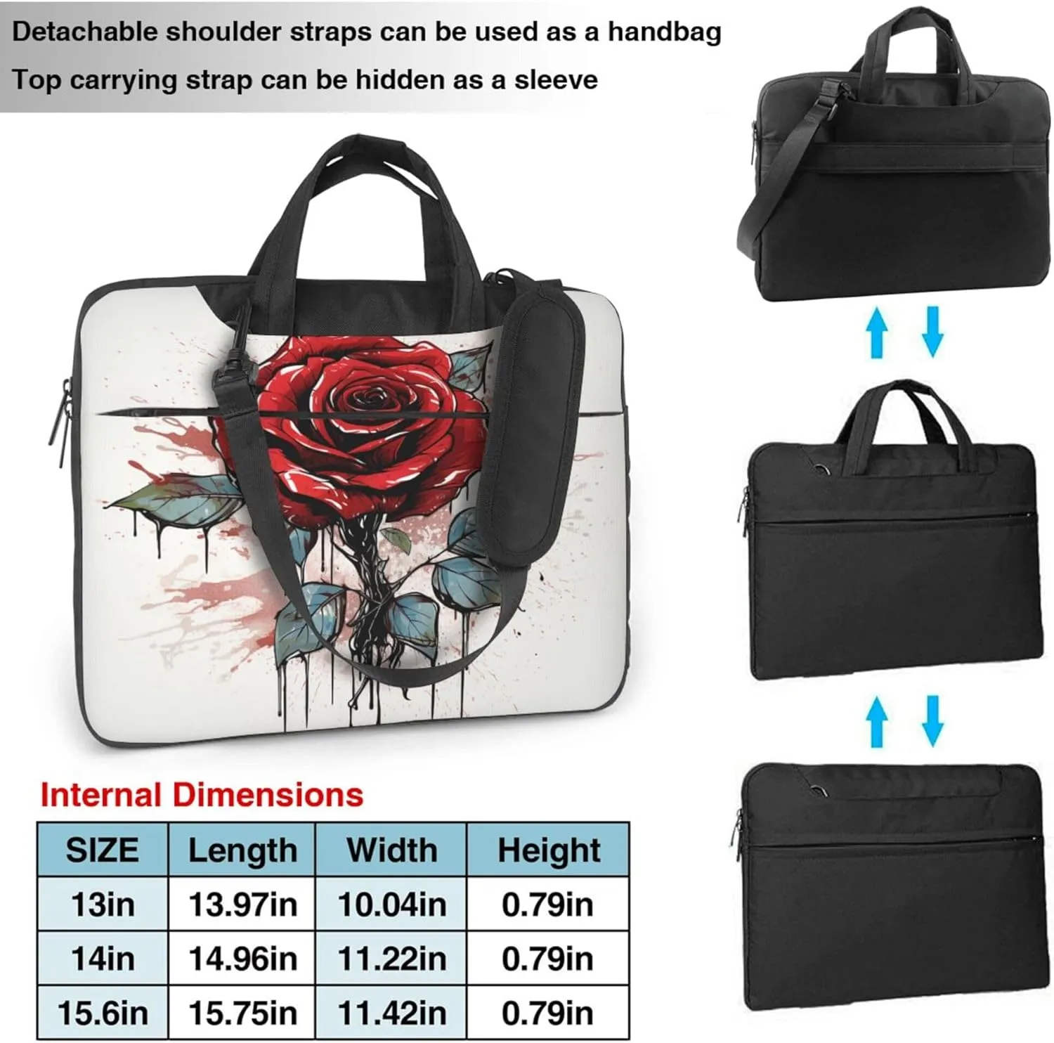 Red Rose Laptop Shoulder Bag for Women, Spring Flower Pattern Laptop Sleeve Case Durable Computer Bag