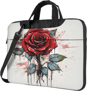 Red Rose Laptop Shoulder Bag for Women, Spring Flower Pattern Laptop Sleeve Case Durable Computer Bag