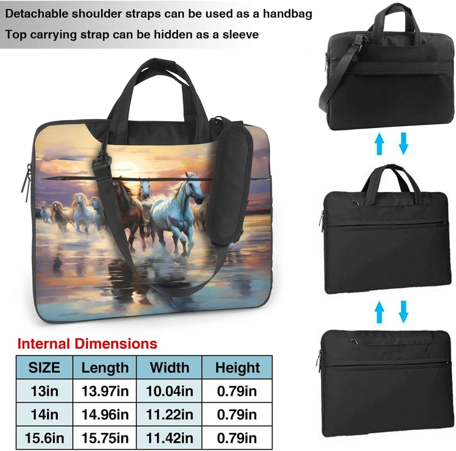 Running Horse Sunset Laptop Shoulder Bag for Women, Animal Pattern Laptop Sleeve Case Durable Computer Bag