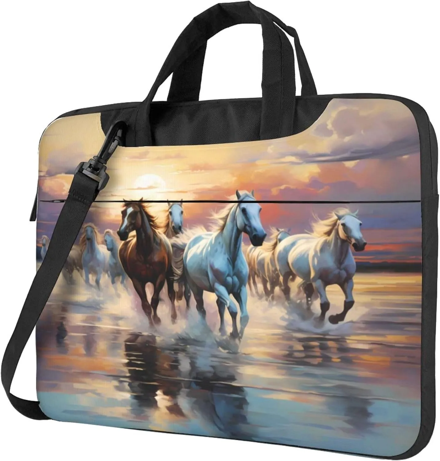 Running Horse Sunset Laptop Shoulder Bag for Women, Animal Pattern Laptop Sleeve Case Durable Computer Bag