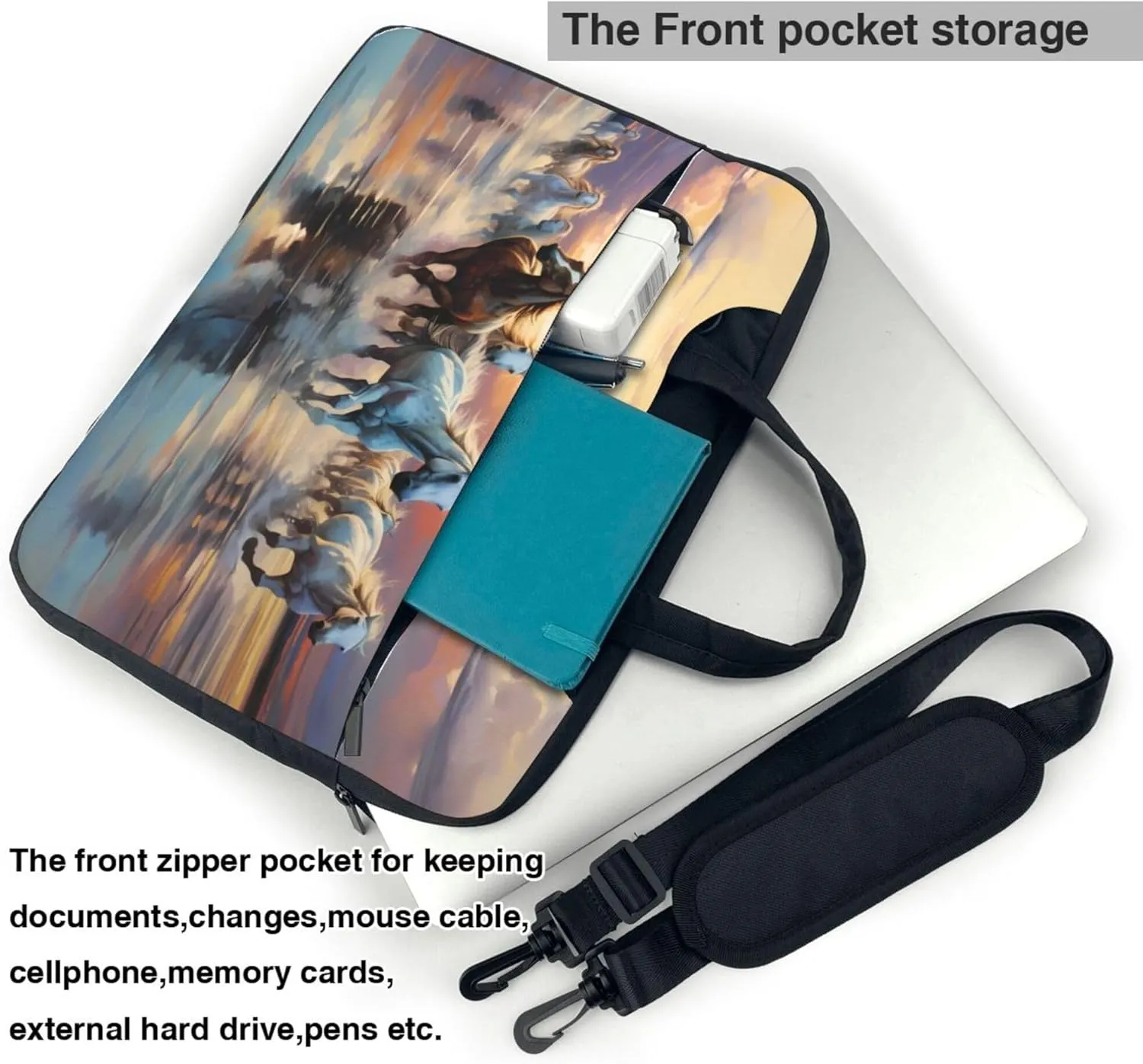 Running Horse Sunset Laptop Shoulder Bag for Women, Animal Pattern Laptop Sleeve Case Durable Computer Bag