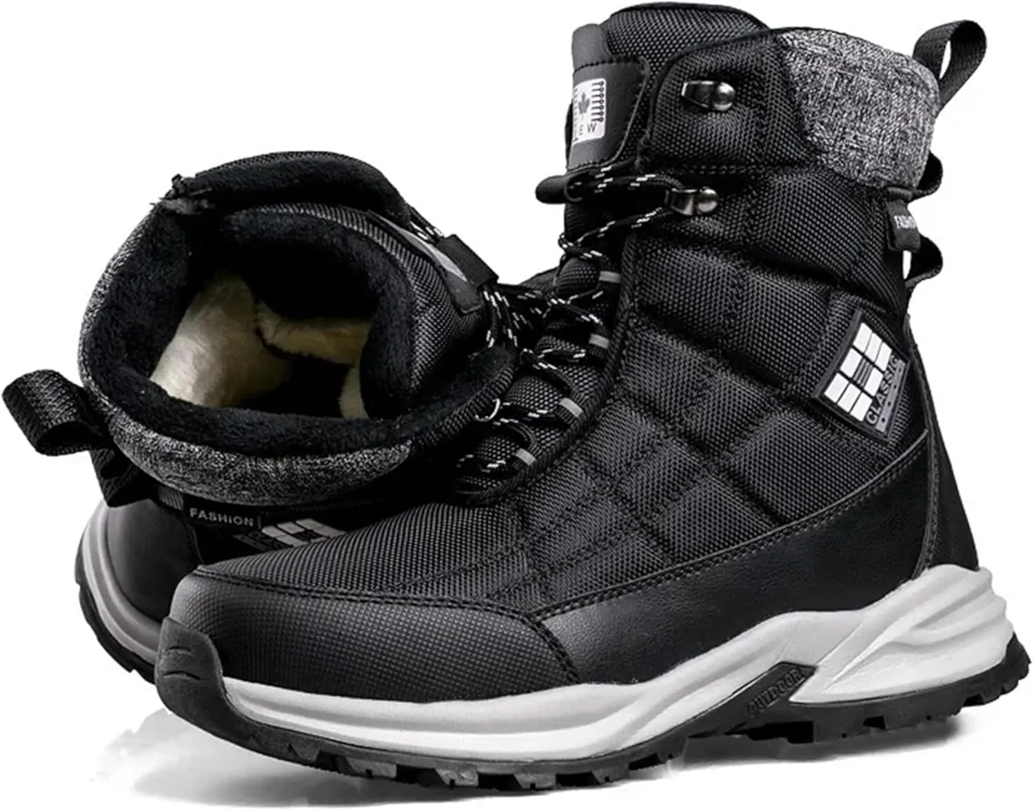 SANANG Men Thickened Warm Boots Non-Slip Waterproof Snow Boots Fuzzy Lace Up Cozy Boots Fleece Lining Shoes High-top Hiking Boots
