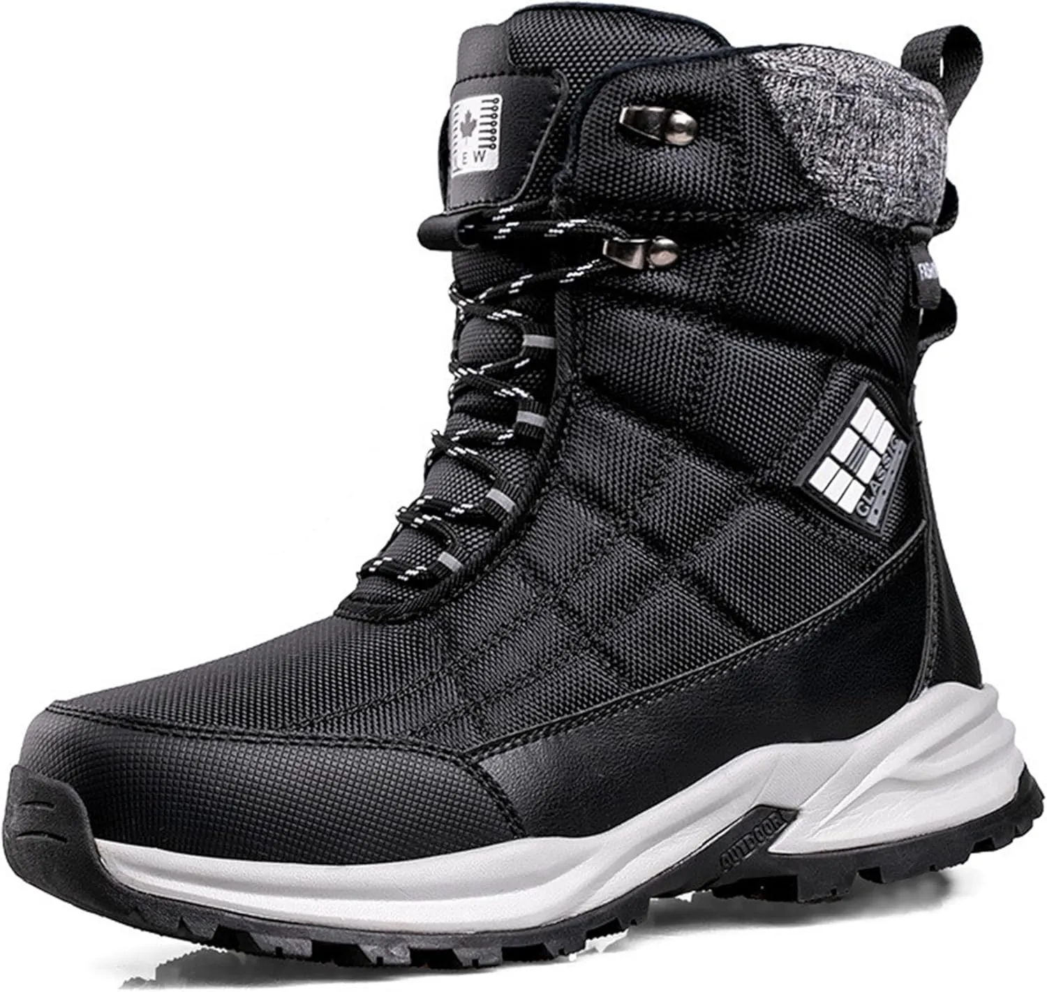 SANANG Men Thickened Warm Boots Non-Slip Waterproof Snow Boots Fuzzy Lace Up Cozy Boots Fleece Lining Shoes High-top Hiking Boots