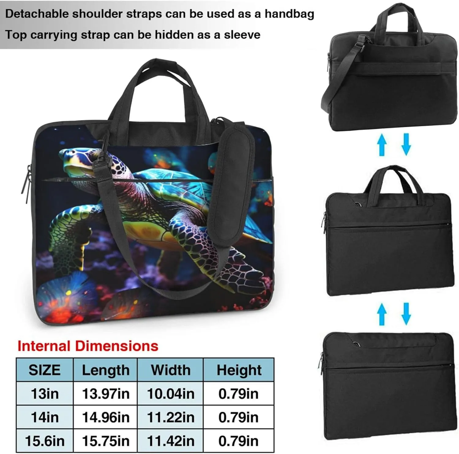 Sea Turtle Coral Ocean Animal Laptop Shoulder Bag for Women, Laptop Sleeve Case Durable Computer Bag