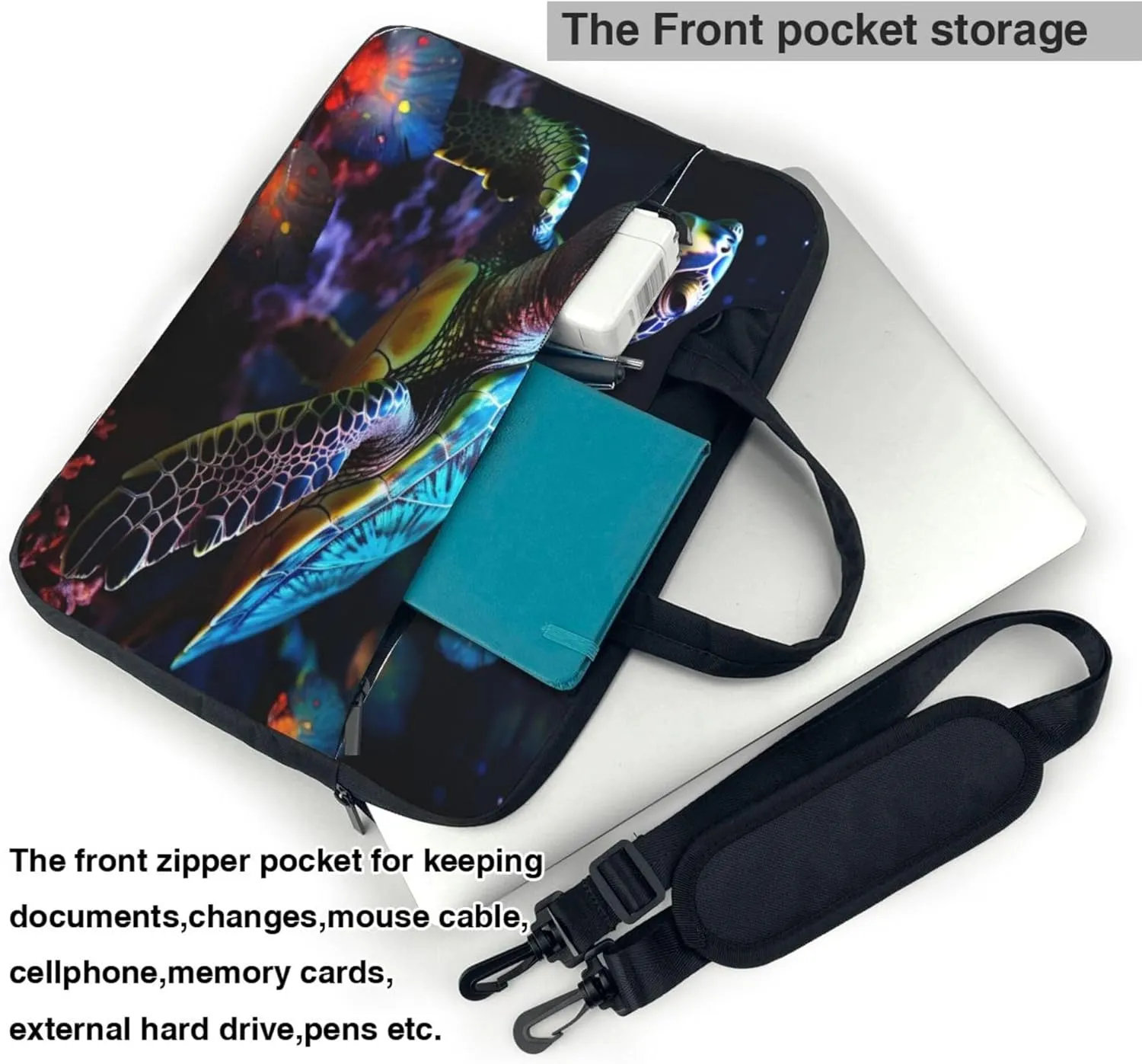 Sea Turtle Coral Ocean Animal Laptop Shoulder Bag for Women, Laptop Sleeve Case Durable Computer Bag