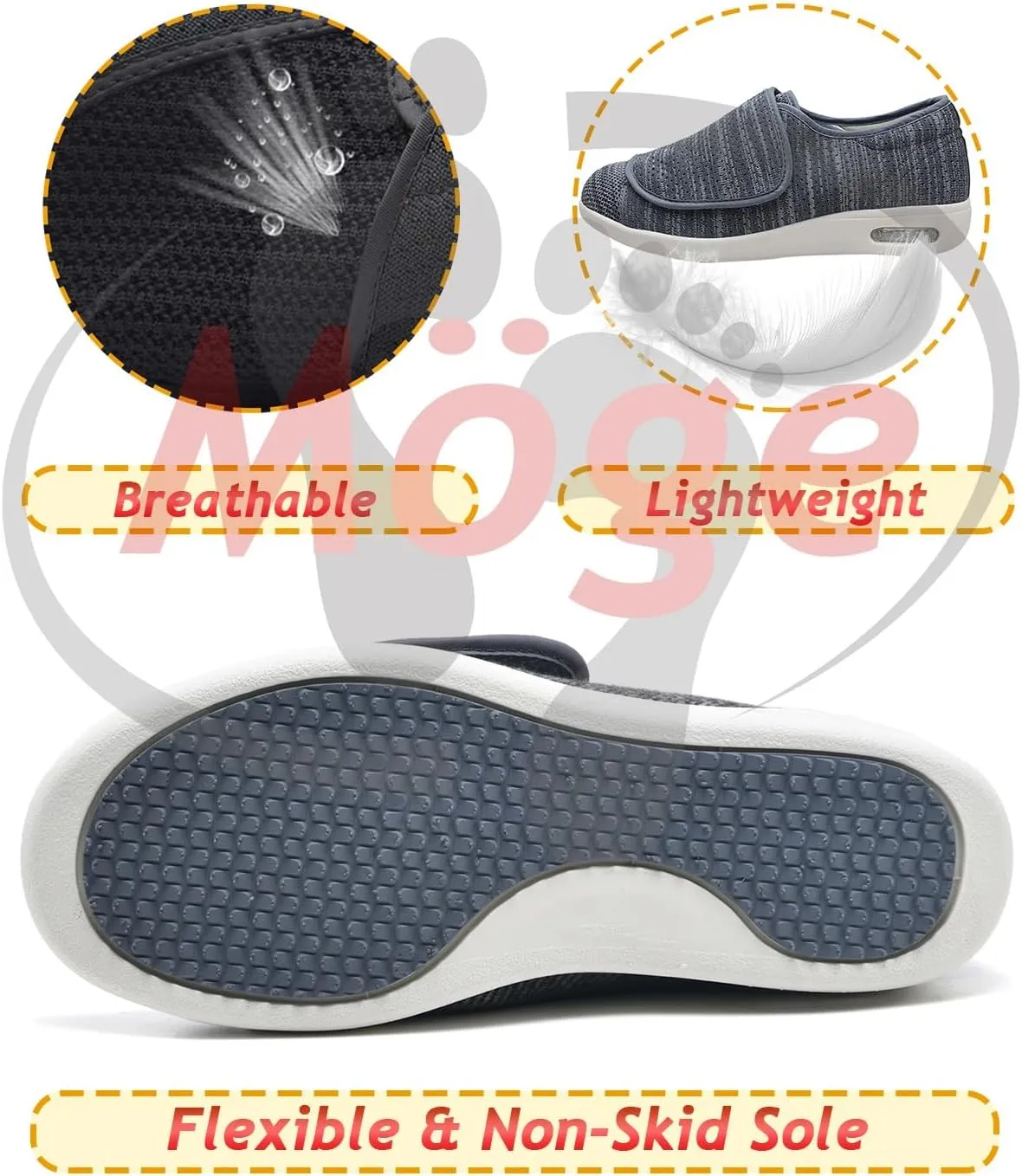 Slip on Walking Shoes Extra Wide Fit Diabetic Shoes for Men Easy Close Orthopedic Slippers Adjustable Slip On Walking Sneakers for Swollen Feet Plantar Fasciitis