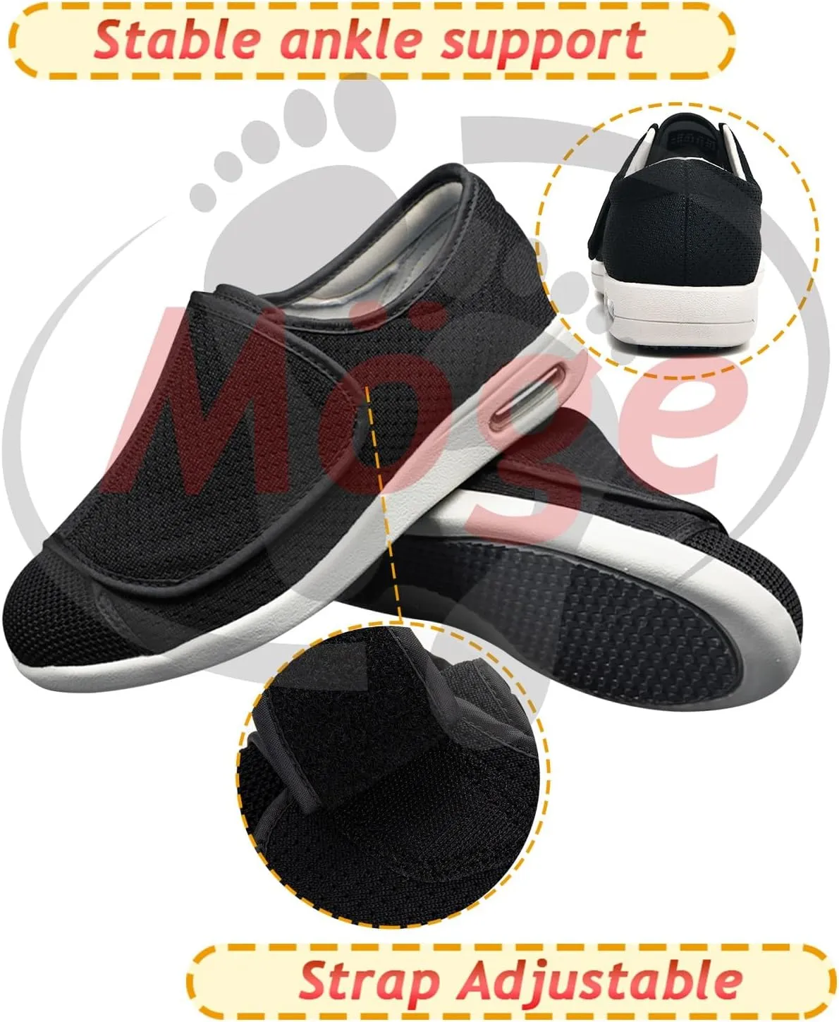 Slip on Walking Shoes Extra Wide Fit Diabetic Shoes for Men Easy Close Orthopedic Slippers Adjustable Slip On Walking Sneakers for Swollen Feet Plantar Fasciitis