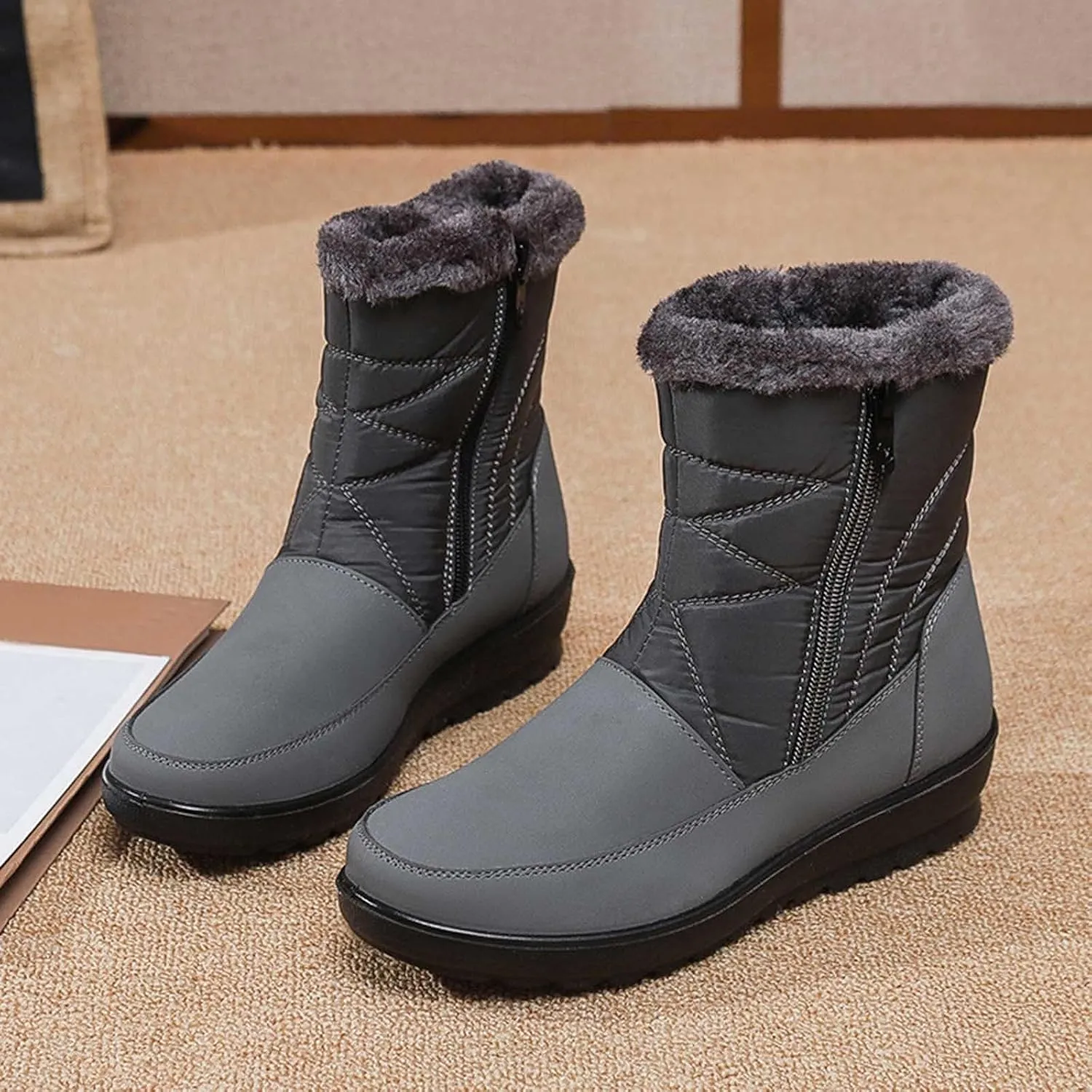 Snow Boots for Women Waterproof Hiking Boots Warm Ankle Shoes Cold Weather Furry Fluffy Short Snow Boot Womens Work Boots