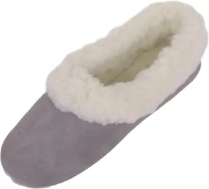SNUGRUGS Womens Luxury Lambswool Suede Low-Top Slipper with Wool Cuff and Suede Sole