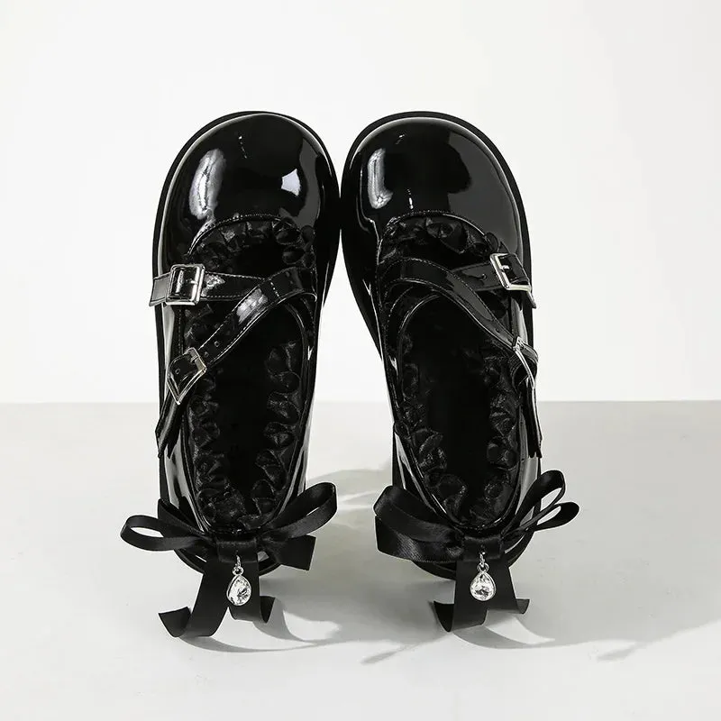Sohiwoo 2024 Chunky Platform Patent Leather Lace Women Pumps Sandal Round Toe Chunky High Heels Buckle Strap Loafers Shoes