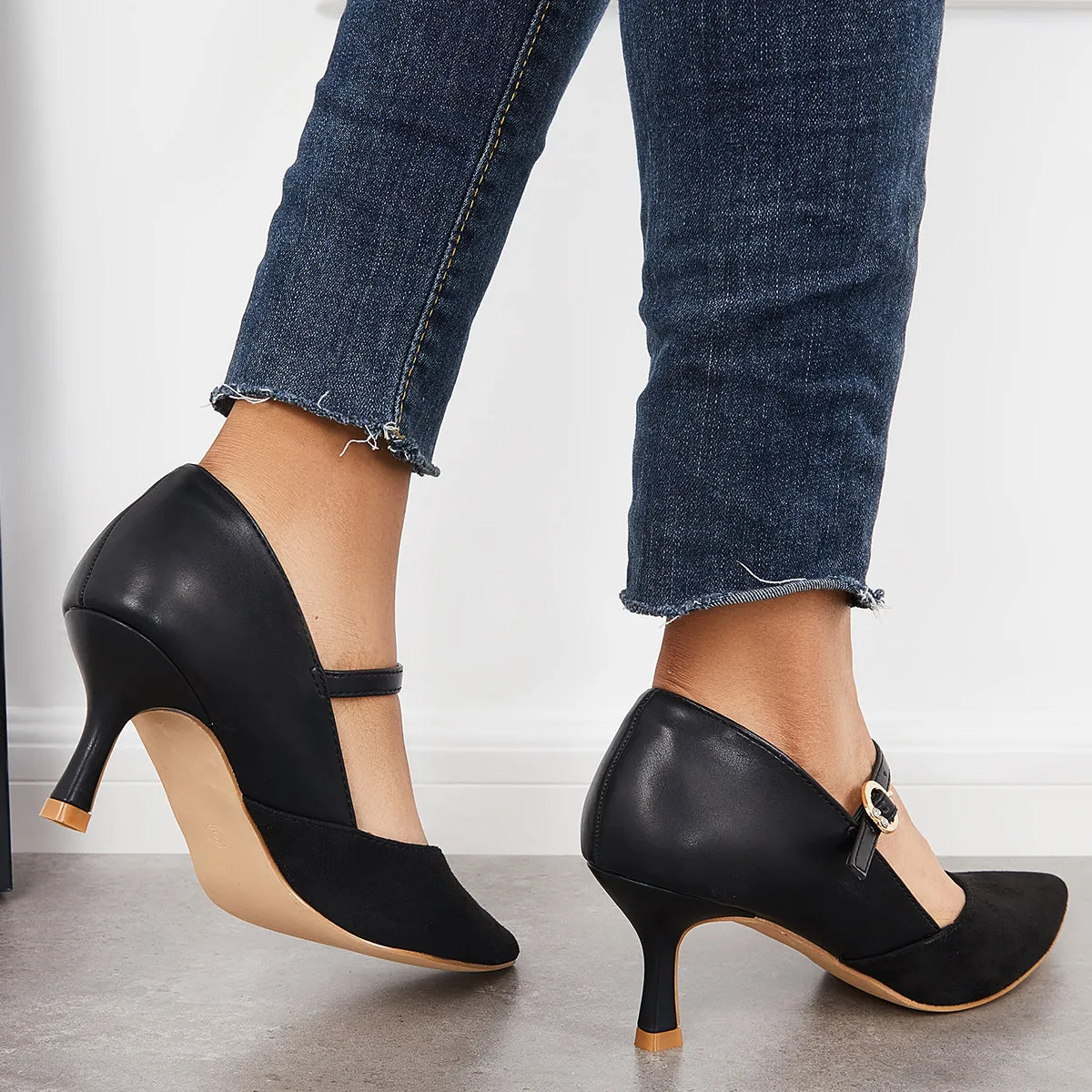 Sohiwoo woman formal Pointed Toe Low Kitten Heels Pumps Ankle Strap Dress Shoes