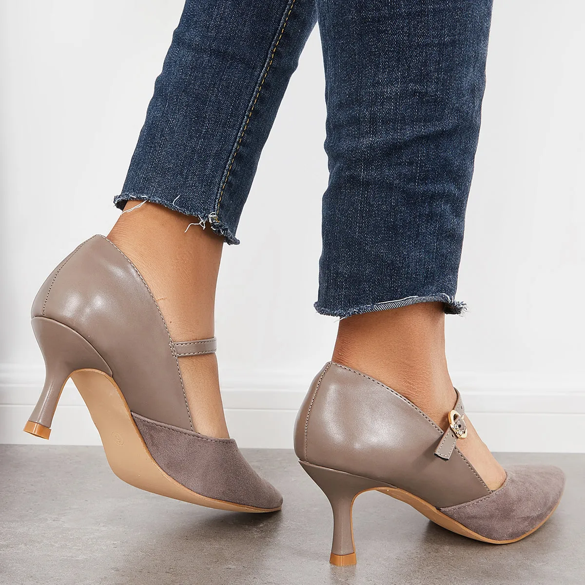 Sohiwoo woman formal Pointed Toe Low Kitten Heels Pumps Ankle Strap Dress Shoes