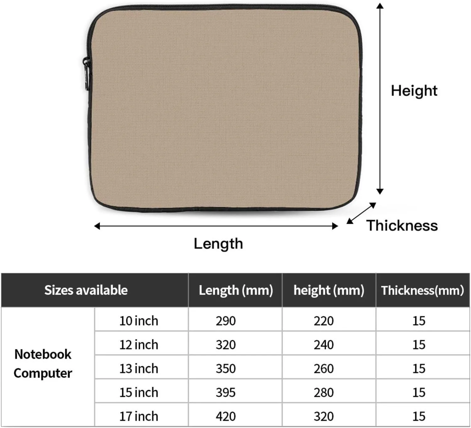 Solid Color Light Brown Laptop Sleeve Case 17 Inch Suitable for Notebook Computer Tablet Traveling Carrying Simple Case