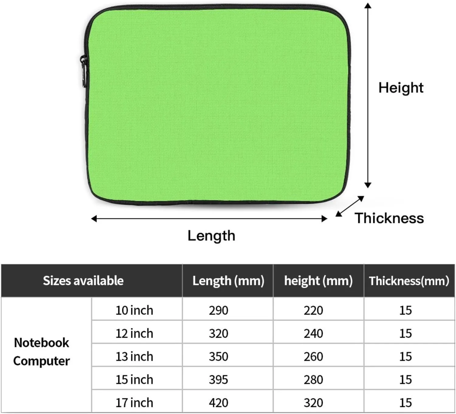 Solid Color Light Green Laptop Sleeve Case 10 Inch Suitable for Notebook Computer Tablet Traveling Carrying Simple Case