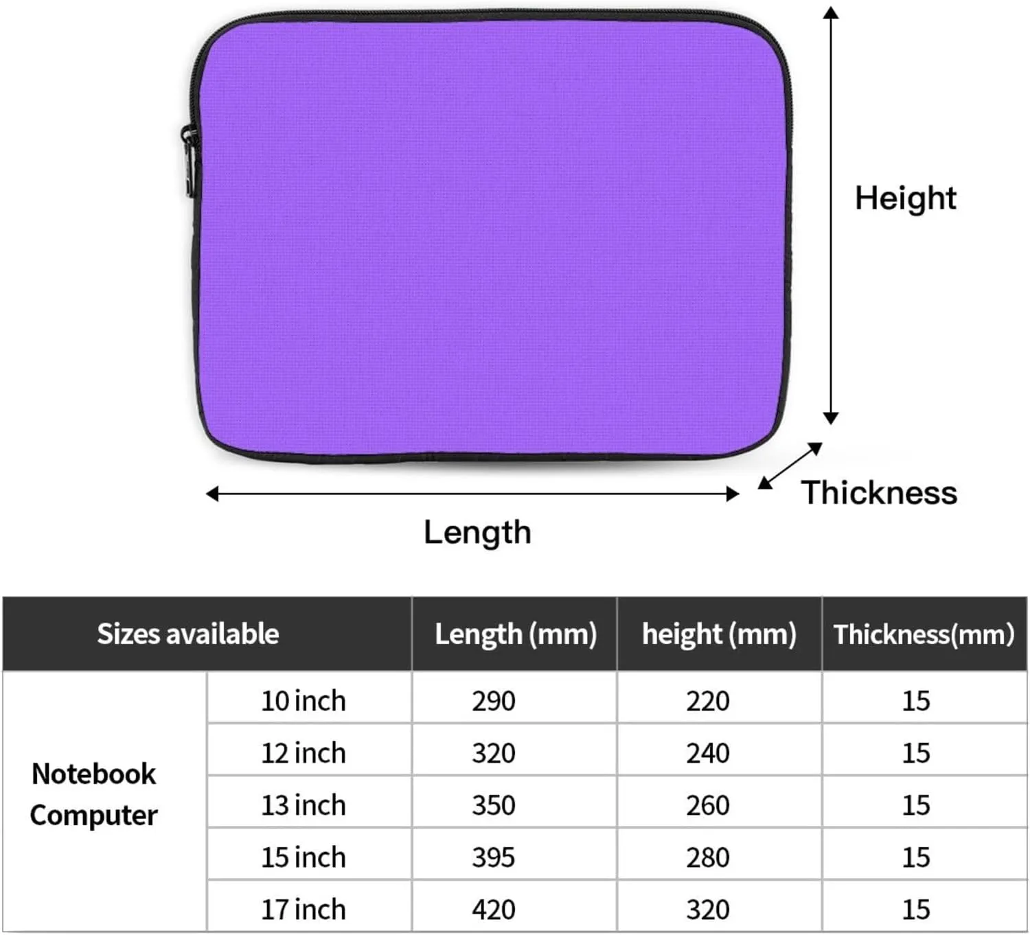 Solid Color Light Purple Laptop Sleeve Case 17 Inch Suitable for Notebook Computer Tablet Traveling Carrying Simple Case