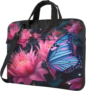 Spring Butterfly Flower Laptop Shoulder Bag for Women, Laptop Sleeve Case Durable Computer Bag