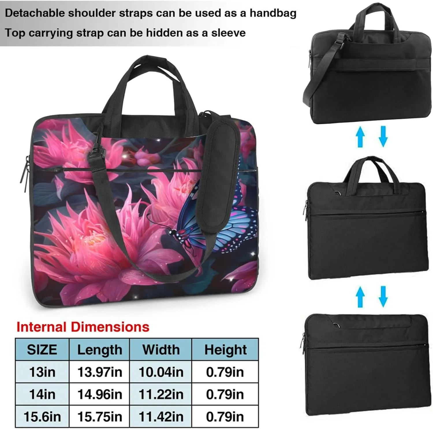 Spring Butterfly Flower Laptop Shoulder Bag for Women, Laptop Sleeve Case Durable Computer Bag