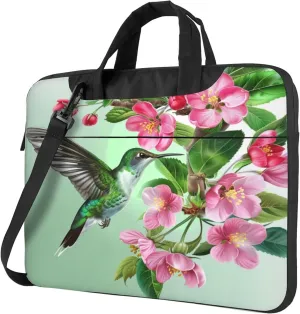 Spring Flower Hummingbird Laptop Shoulder Bag for Women, Bird Floral Laptop Sleeve Case Durable Computer Bag