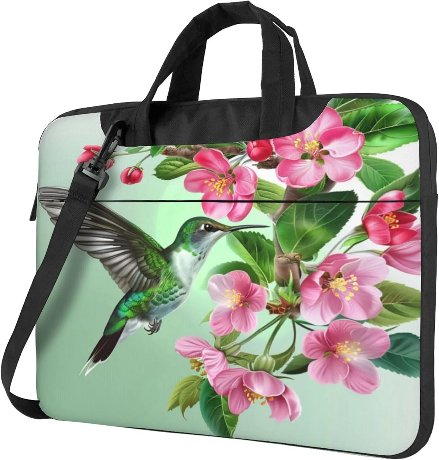 Spring Flower Hummingbird Laptop Shoulder Bag for Women, Bird Floral Laptop Sleeve Case Durable Computer Bag