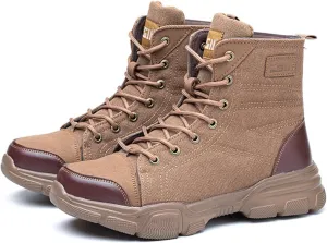 Steel Toe Boots for Men,Indestructible High Top Protect Ankle Safety Shoes for Men,Comfortable Breathable Steel Toe Work Shoes for Men,Slip Resistant (Color : Brown, Size : 6)
