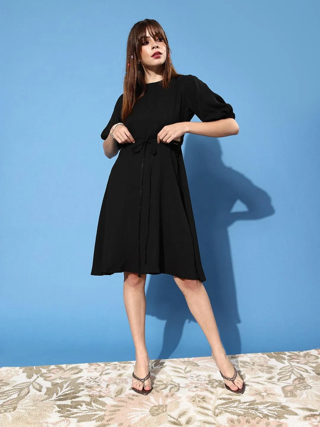 Style Quotient Women  Black Waist Cutout Crepe Dress