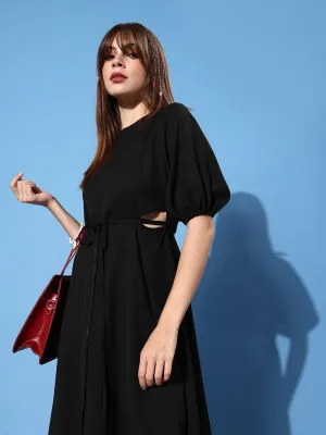 Style Quotient Women  Black Waist Cutout Crepe Dress