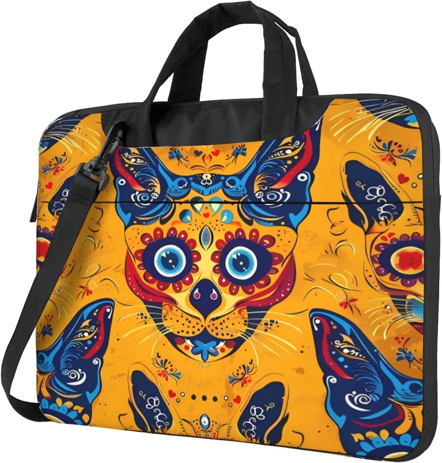 Sugar Cat Skull Laptop Shoulder Bag for Women, Colorful Skull Laptop Sleeve Case Durable Computer Bag