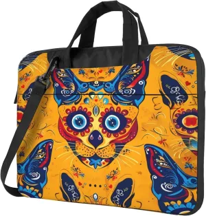 Sugar Cat Skull Laptop Shoulder Bag for Women, Colorful Skull Laptop Sleeve Case Durable Computer Bag