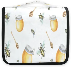 susiyo Bees and Honey Travel Toiletry Bag for women, Portable Hanging Organizer for Full-Sized Shampoo, Conditioner, Brushes Set, Travel-Size