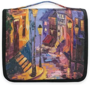 susiyo Cartoon City Oil Painting Travel Toiletry Bag for women, Portable Hanging Organizer for Full-Sized Shampoo, Conditioner, Brushes Set, Travel-Size