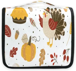 susiyo Cartoon Cute Turkey Travel Toiletry Bag for women, Portable Hanging Organizer for Full-Sized Shampoo, Conditioner, Brushes Set, Travel-Size