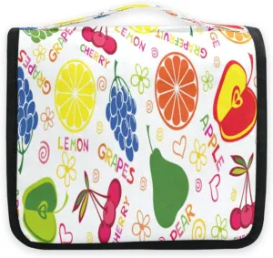 susiyo Colorful Fruit Lemon Travel Toiletry Bag for women, Portable Hanging Organizer for Full-Sized Shampoo, Conditioner, Brushes Set, Travel-Size