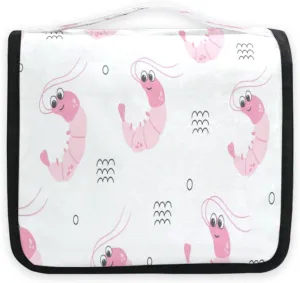 susiyo Cute Small Shrimp Travel Toiletry Bag for women, Portable Hanging Organizer for Full-Sized Shampoo, Conditioner, Brushes Set, Travel-Size