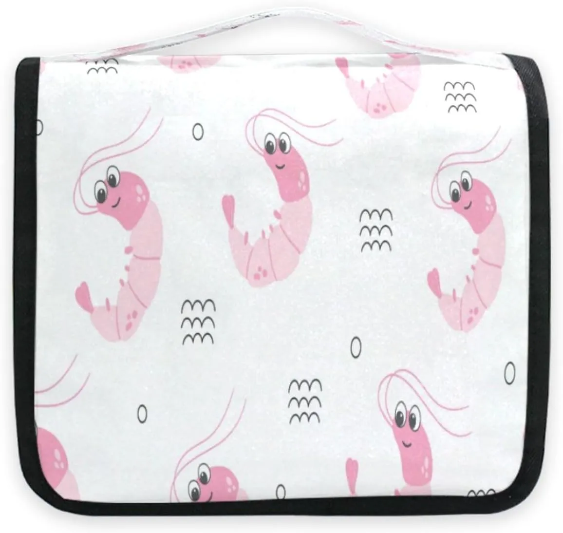 susiyo Cute Small Shrimp Travel Toiletry Bag for women, Portable Hanging Organizer for Full-Sized Shampoo, Conditioner, Brushes Set, Travel-Size