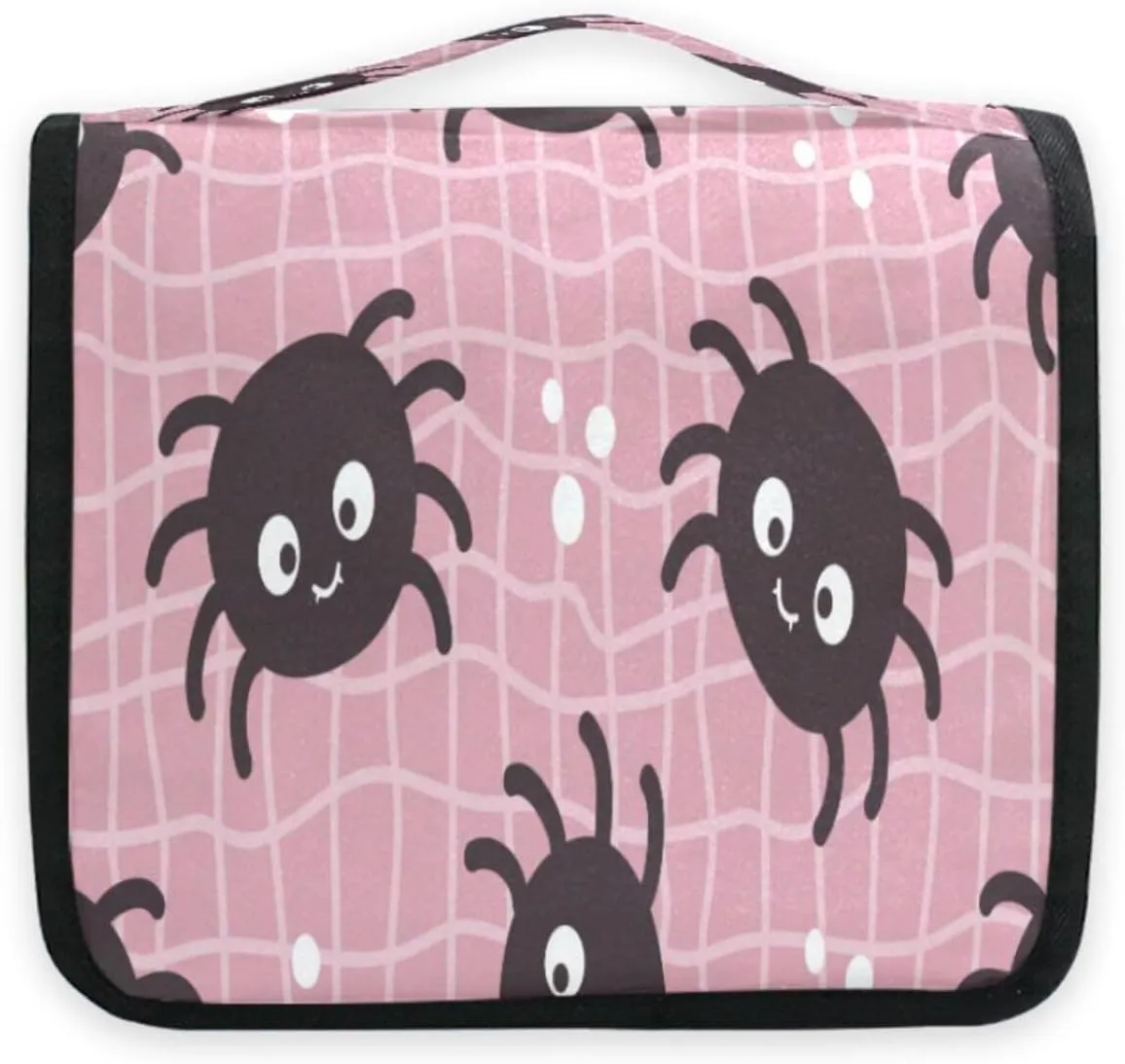 susiyo Cute Spider Black Travel Toiletry Bag for women, Portable Hanging Organizer for Full-Sized Shampoo, Conditioner, Brushes Set, Travel-Size