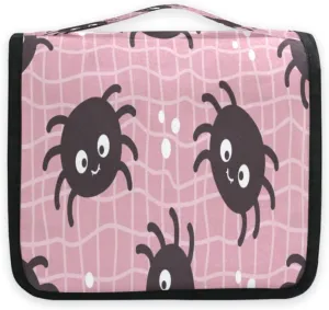 susiyo Cute Spider Black Travel Toiletry Bag for women, Portable Hanging Organizer for Full-Sized Shampoo, Conditioner, Brushes Set, Travel-Size