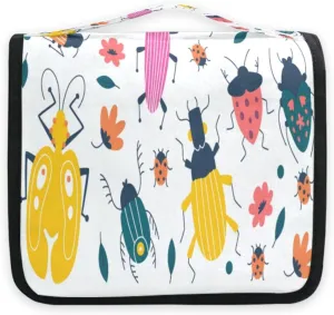 susiyo Funny Colorful Bug Travel Toiletry Bag for women, Portable Hanging Organizer for Full-Sized Shampoo, Conditioner, Brushes Set, Travel-Size