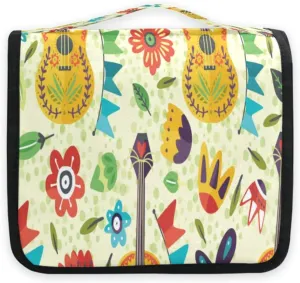 susiyo Guitar and Flowers Travel Toiletry Bag for women, Portable Hanging Organizer for Full-Sized Shampoo, Conditioner, Brushes Set, Travel-Size