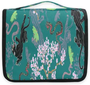 susiyo Jaguar Snake Dark Travel Toiletry Bag for women, Portable Hanging Organizer for Full-Sized Shampoo, Conditioner, Brushes Set, Travel-Size