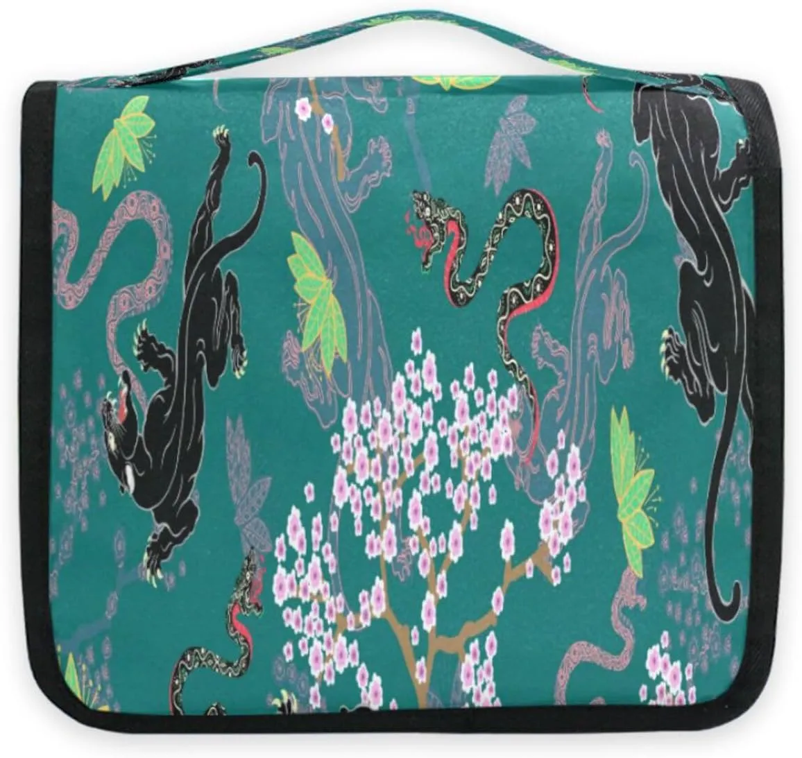 susiyo Jaguar Snake Dark Travel Toiletry Bag for women, Portable Hanging Organizer for Full-Sized Shampoo, Conditioner, Brushes Set, Travel-Size