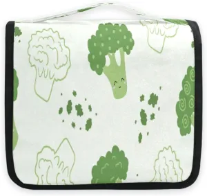 susiyo Kawaii Broccoli Green Travel Toiletry Bag for women, Portable Hanging Organizer for Full-Sized Shampoo, Conditioner, Brushes Set, Travel-Size