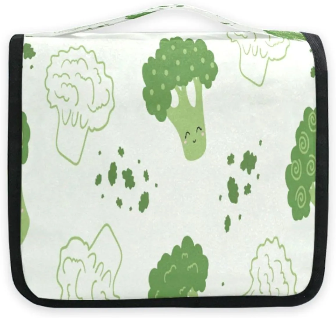 susiyo Kawaii Broccoli Green Travel Toiletry Bag for women, Portable Hanging Organizer for Full-Sized Shampoo, Conditioner, Brushes Set, Travel-Size