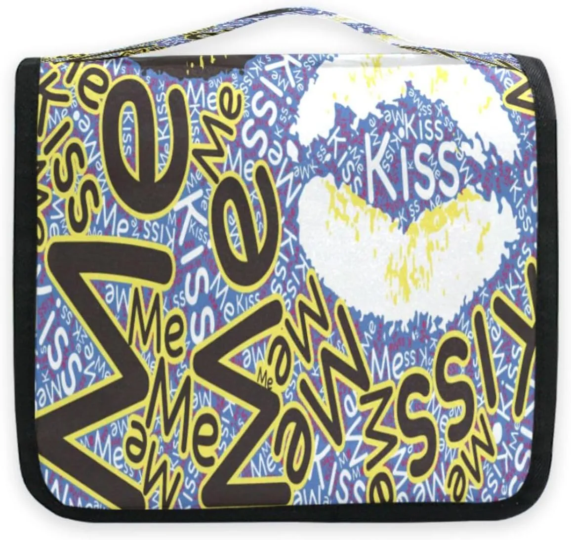 susiyo Lipstick Kiss Vector Travel Toiletry Bag for women, Portable Hanging Organizer for Full-Sized Shampoo, Conditioner, Brushes Set, Travel-Size
