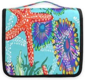 susiyo Starfish Submarine Flowers Travel Toiletry Bag for women, Portable Hanging Organizer for Full-Sized Shampoo, Conditioner, Brushes Set, Travel-Size