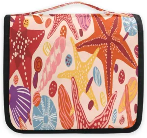 susiyo Starfishes Shells Stones Travel Toiletry Bag for women, Portable Hanging Organizer for Full-Sized Shampoo, Conditioner, Brushes Set, Travel-Size