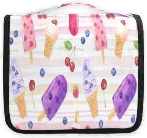 susiyo Watercolor Ice Cream Travel Toiletry Bag for women, Portable Hanging Organizer for Full-Sized Shampoo, Conditioner, Brushes Set, Travel-Size
